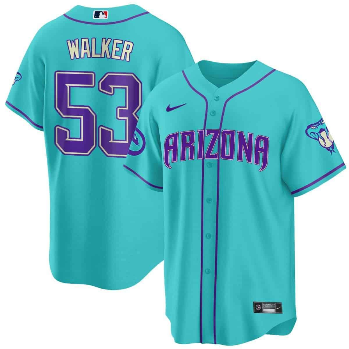 Men Arizona Diamondback #53 Walker Light Blue Nike 2024 Teal Purple MLB Jersey